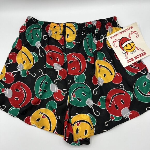 Vintage Joe Boxer Shorts Silk Boxers Christmas Ornaments Smiley Face Small NWT - Picture 1 of 6